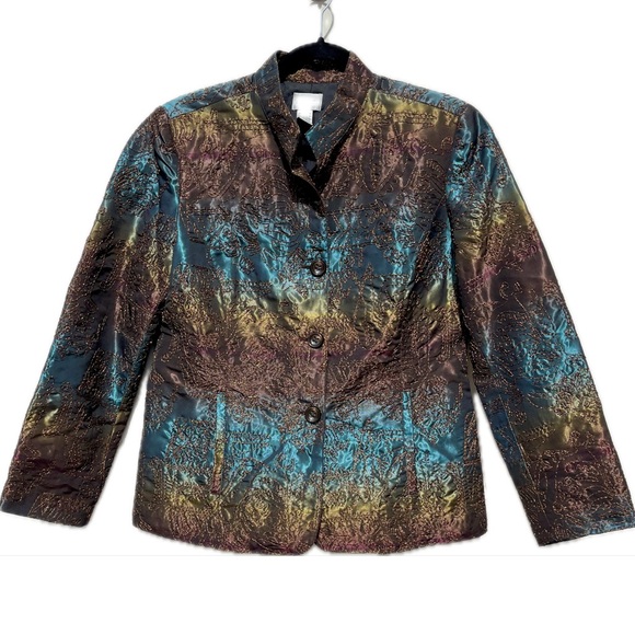 Chico's Iridescent/ Bronze Embroidered Blazer-Size 1 - Picture 1 of 12